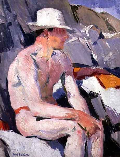 Bather in a White Hat Oil Painting by Francis Campbell Boileau Cadell