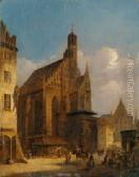 Die Frauenkirche Am Hauptmarkt In Nurnberg. Oil Painting by Friedrich Eibner