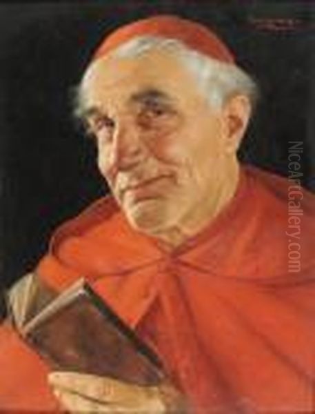 Portrait Of A Cardinal, Head And Shoulders, Reading A Book Oil Painting by Erwin Eichinger