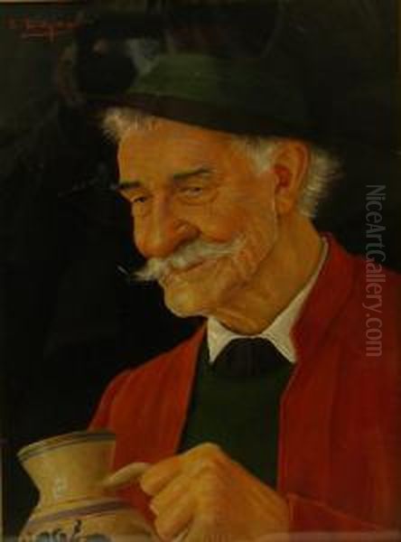 Bust Portrait Of A Man With A Beer Jug Oil Painting by Erwin Eichinger