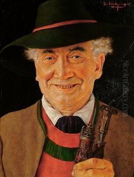 The Pipe Smoker. Oil Painting by Erwin Eichinger