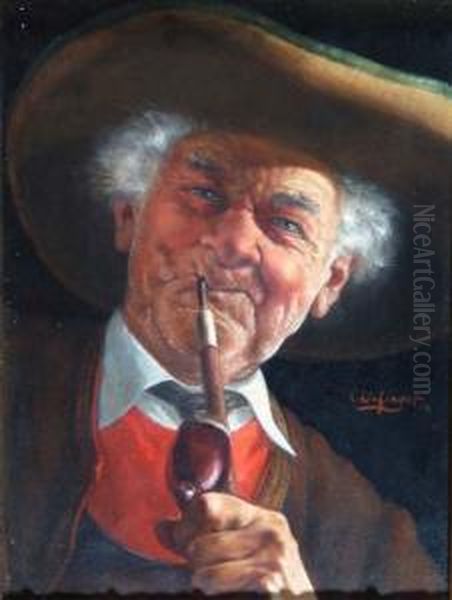 A Good Smoke Oil Painting by Erwin Eichinger