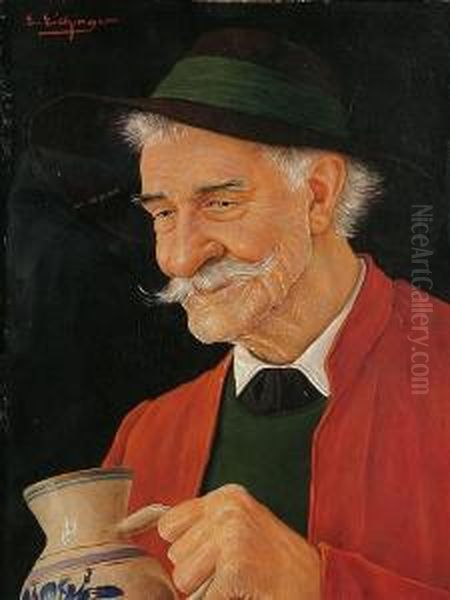 An Old Man Holding A Pitcher Oil Painting by Erwin Eichinger