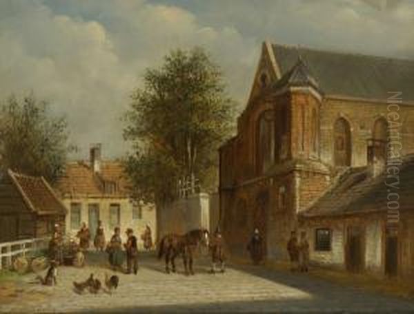 Auf Der Dorfstrase. Oil Painting by Willem Hendrik Eickelberg