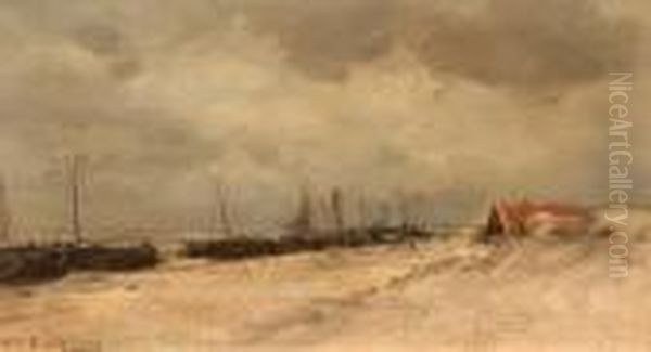 Boats On The Beach Oil Painting by Willem Hendrik Eickelberg