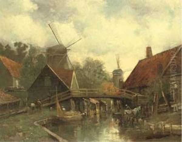 Zaandam: Farmhouses Along The Water Oil Painting by Willem Hendrik Eickelberg