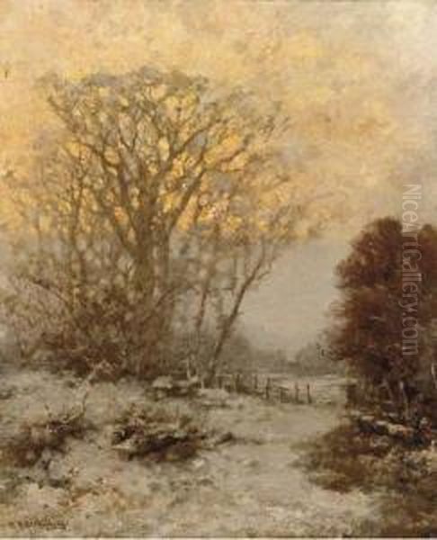 Sunset Over A Snowcovered Landscape Oil Painting by Willem Hendrik Eickelberg