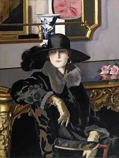 A Lady in Black Oil Painting by Francis Campbell Boileau Cadell