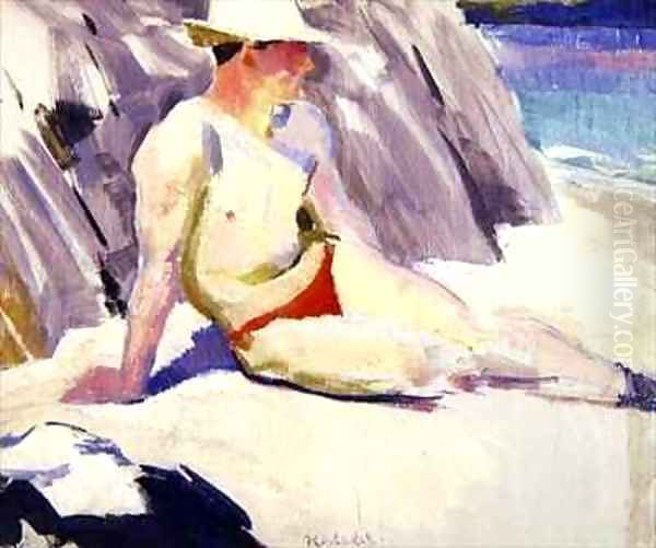 Sunbather on the Beach Iona Oil Painting by Francis Campbell Boileau Cadell