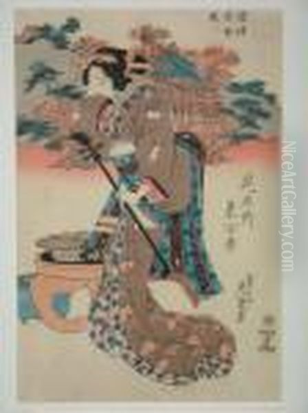 Femme Debout Tenant Un Shamisen Oil Painting by Eisen