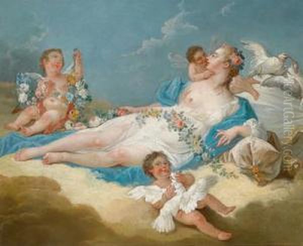 Auf Wolken Ruhende Venus Mit Amoretten Oil Painting by Charles Dom. Joseph Eisen