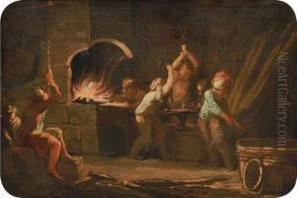 Les Enfants Forgerons Ou Le Feu Oil Painting by Charles Dom. Joseph Eisen