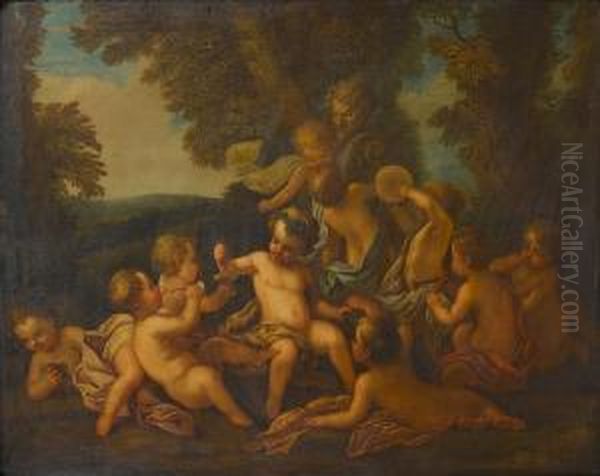 The Infant Bacchus In A Bacchanale Oil Painting by Charles Dom. Joseph Eisen