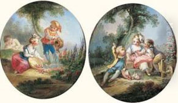 Trois Enfants Jouant Aux Jardiniers Oil Painting by Francois Eisen