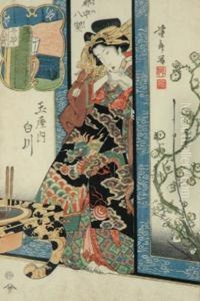 The Courtesan Shirakowa Of The House Tamaya Oil Painting by Keisai Eisen