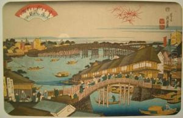 Sunset At Ryogoku Oil Painting by Keisai Eisen