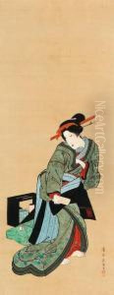 Courtesan Edo Period, Bunsei Era (1818-30)
Signed Keisai Eisen Ga, Sealed Kei Sai Oil Painting by Keisai Eisen