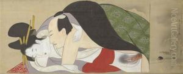 Erotic Scene Oil Painting by Chobunsai Eishi