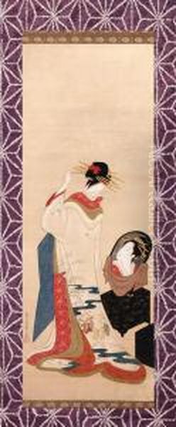 Beauty At Her Toilette Oil Painting by Chobunsai Eishi