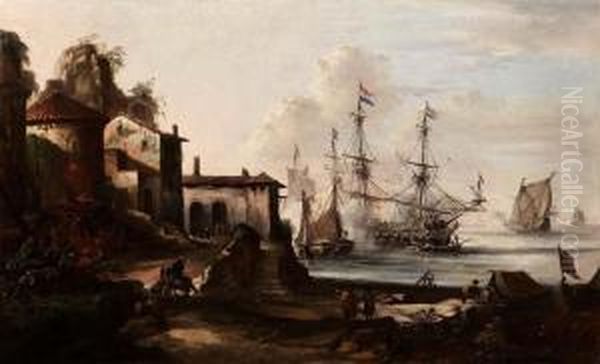 Porto Di Mare Con Villaggiocostiero Oil Painting by Johann Eismann