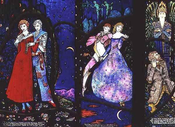 The Geneva Window depicting 'The Playboy of the Western World', 'The Dreamers' and 'The Demi Gods', 1929 Oil Painting by Harry Clarke