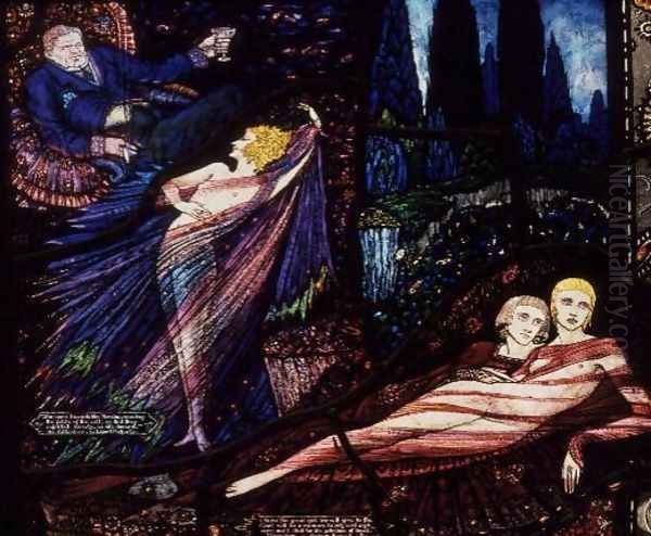 The Geneva Window depicting 'Mr Gilhooley' by Liam O'Flaherty and 'Deirdre' , 1929 Oil Painting by Harry Clarke