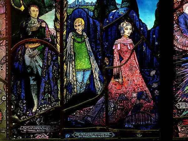 Detail from the Geneva Window showing 'The Dreamers' and 'Countess Cathleen' Oil Painting by Harry Clarke