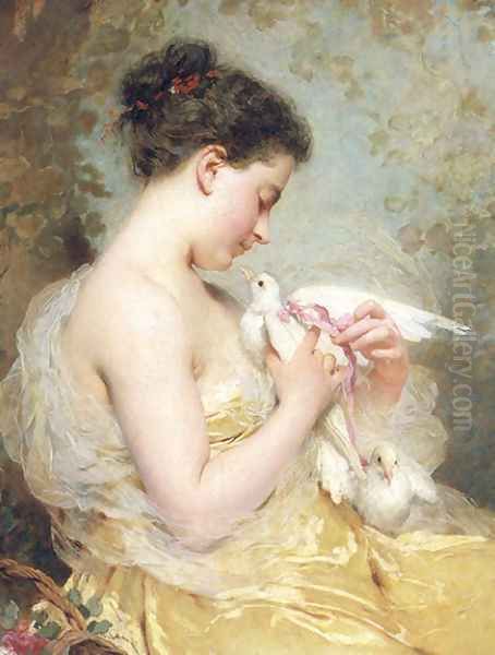 A Beauty With Doves Oil Painting by Charles Chaplin