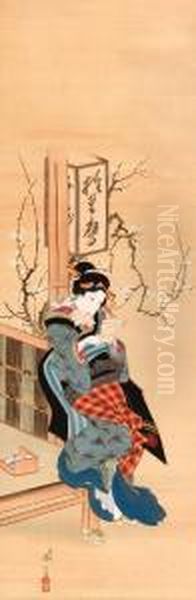 Teahouse Waitress Reading A Love Letter
Edo Period, Tenpo Era Oil Painting by Kikukawa Eizan