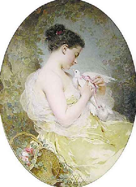 Jeune fille à la colombe (Young Girl with a Dove) Oil Painting by Charles Chaplin