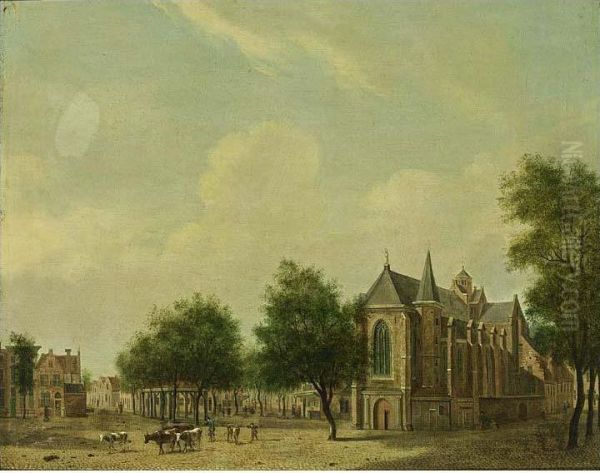 Utrecht: A View Of The Mariaplaats With The Mariakerk Oil Painting by Jan Ten Compe or Kompe