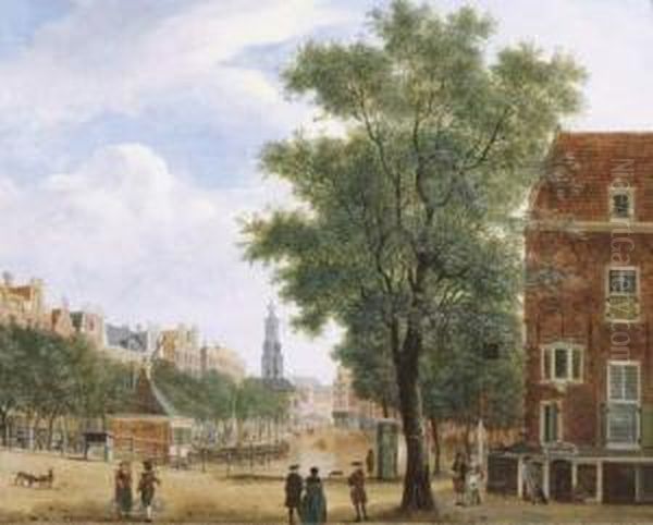 The Singel And The Munttoren, Amsterdam, Seen From The Koningsplein Oil Painting by Jan Ten Compe or Kompe