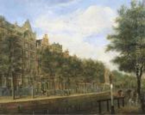 The Herengracht, Amsterdam, Looking Towards The Hartenstraat Oil Painting by Jan Ten Compe or Kompe