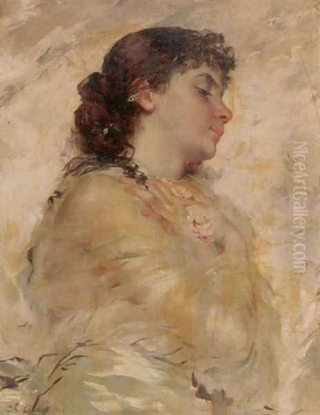 Portrait Of A Young Woman In Profile Oil Painting by Charles Chaplin