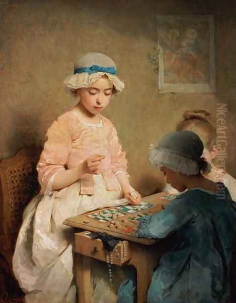 The Game of Lotto, 1865 Oil Painting by Charles Chaplin