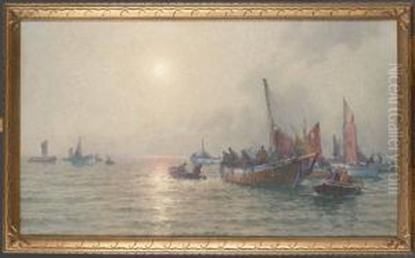 Fiskeskutor Oil Painting by Emil Ekman