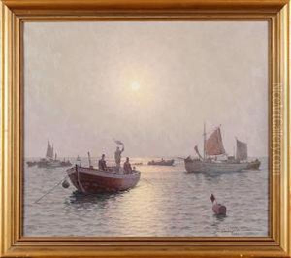 Rodspattefiskare Oil Painting by Emil Ekman