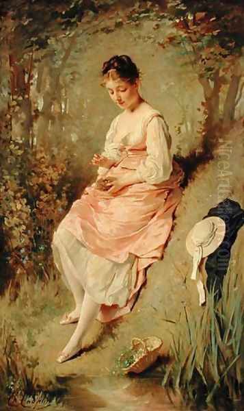 Young Girl with a Nest, late 1860s Oil Painting by Charles Chaplin