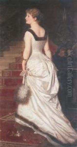 Elegant Woman In White Oil Painting by H. Knut Ekwall