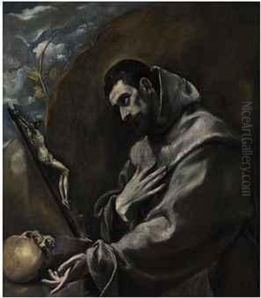 Saint Francis Of Assisi In Meditation Oil Painting by El Greco (Domenikos Theotokopoulos)