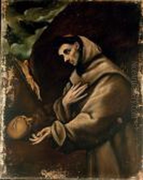 Saint Francis In Prayer Oil Painting by El Greco (Domenikos Theotokopoulos)