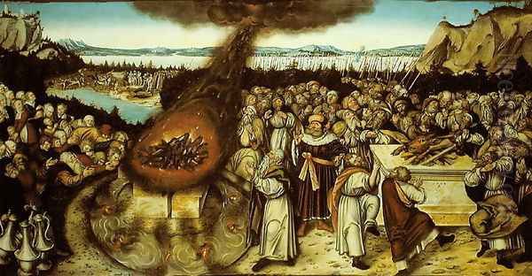 The Rival Sacrifices of Elijah and the Priests of Baal, 1545 2 Oil Painting by Lucas The Younger Cranach