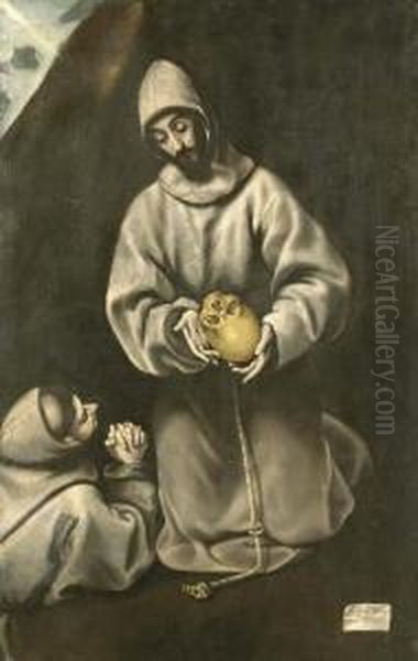 St. Francis And Brother Leo Meditating On Death Oil Painting by El Greco (Domenikos Theotokopoulos)