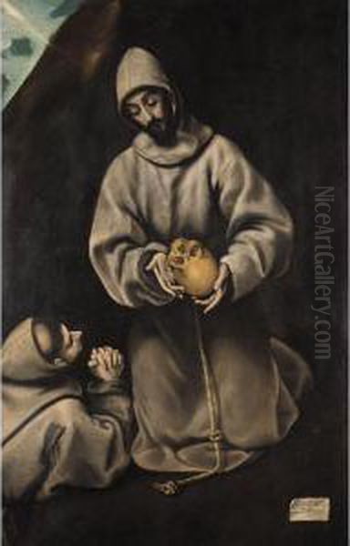 Saint Francis And Brother Leo Meditating On Death Oil Painting by El Greco (Domenikos Theotokopoulos)