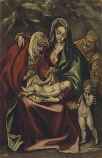 The Holy Family With Saint Anne And The Infant Saint John Thebaptist Oil Painting by El Greco (Domenikos Theotokopoulos)