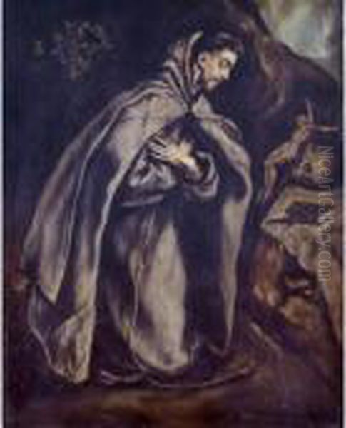 Saint Francis In Meditation Oil Painting by El Greco (Domenikos Theotokopoulos)