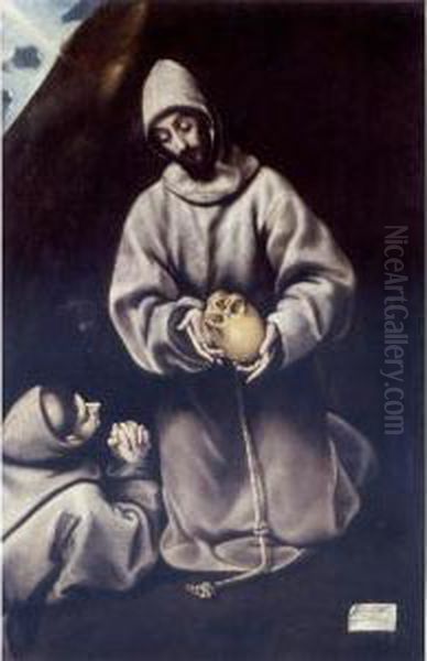 Saint Francis And Brother Leo In Meditation Oil Painting by El Greco (Domenikos Theotokopoulos)