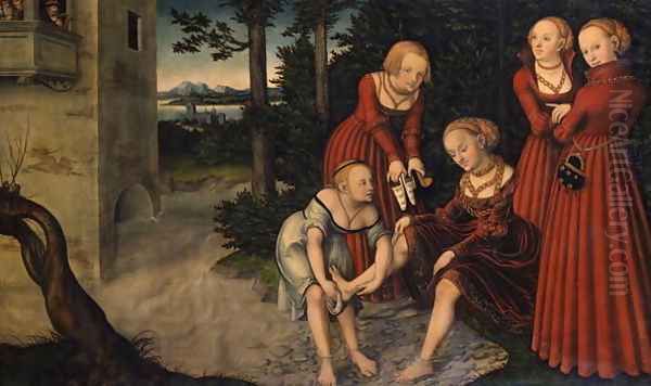 David and Bathsheba, c.1537 Oil Painting by Lucas The Younger Cranach