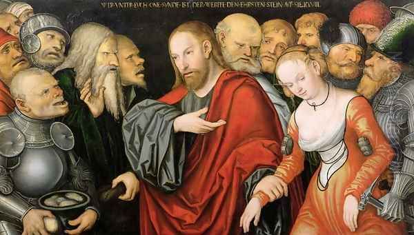 Christ and the Woman Taken in Adultery Oil Painting by Lucas The Younger Cranach