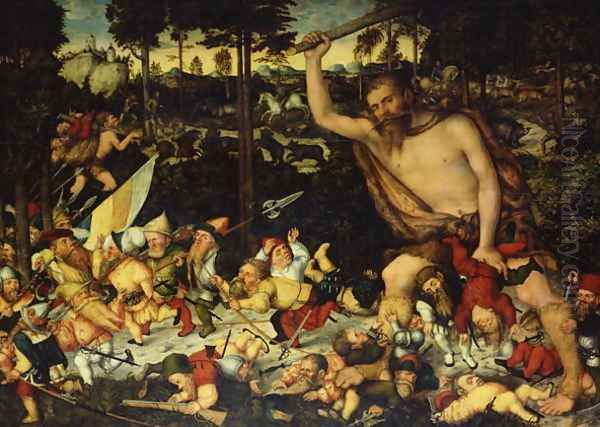 Hercules Awakes and Drives off the Pygmies, 1551 Oil Painting by Lucas The Younger Cranach